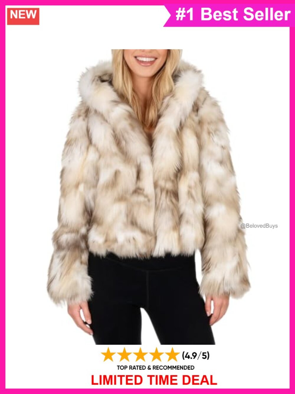 Faux Fur Cropped Hooded Open Front Coat Long Sleeve Relaxed Fit